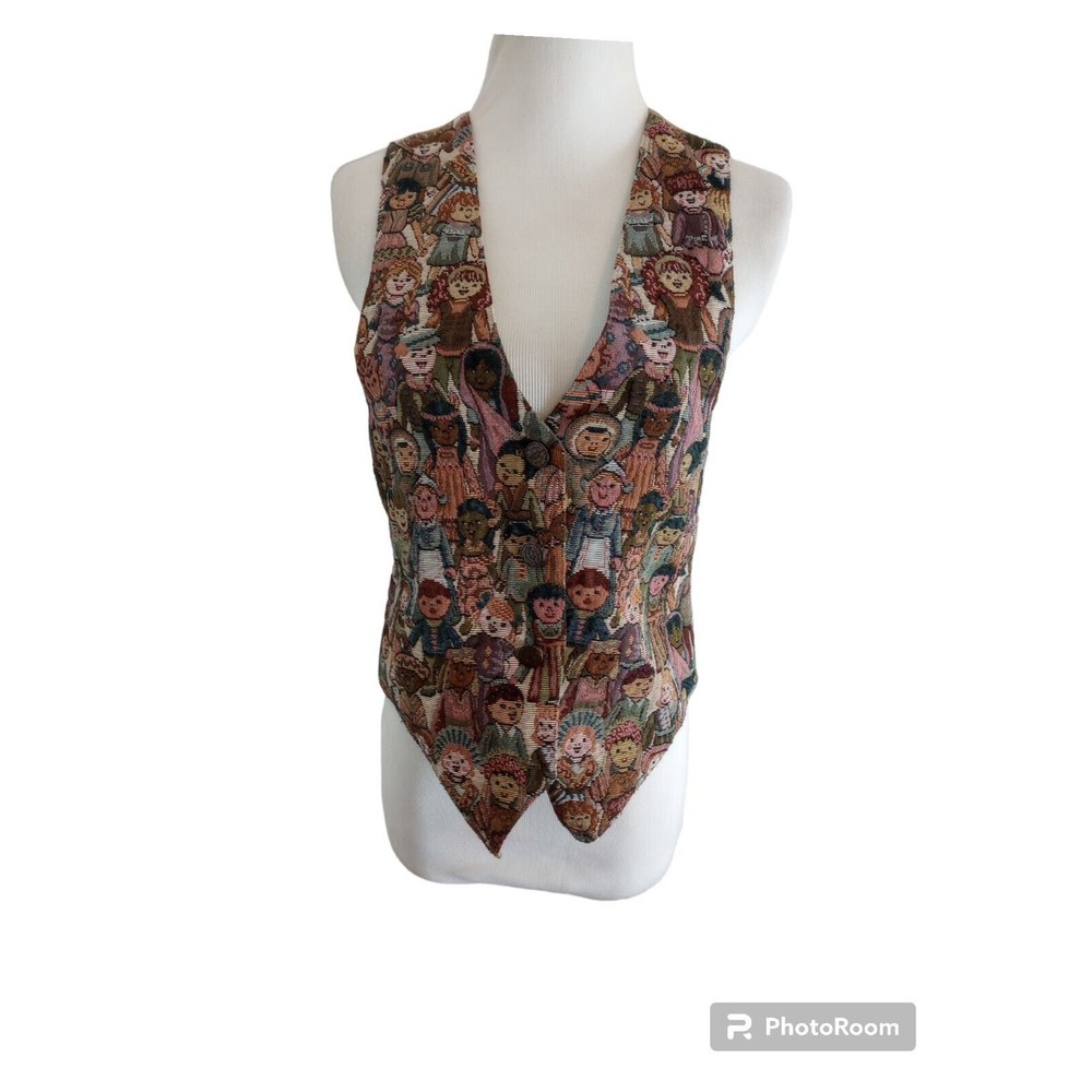 VTG Nadia Children of the World Tapestry Vest S Multicultural Button Inclusive